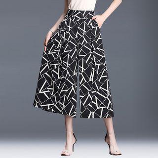 Geometric Print Cropped Wide Leg Pants