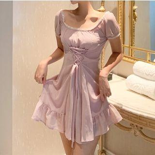 Plain Ruffle-trim A-line Dress