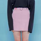 Buckle-waist A-line Mini Skirt