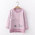 3/4-sleeve Striped Cat Embroidery Sweater