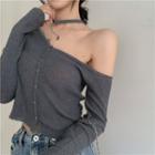 Asymmetrical Button-up Choker Knit Top