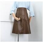 Faux-leather Plain A-line Skirt