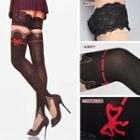 Lace Trim Printed Stockings 2111 - Black - One Size