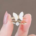 Set: Butterfly Shell Alloy Ring + Rhinestone Alloy Ring Ly2492 - Set Of 2 Pcs - Gold - One Size