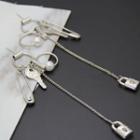 Lock & Key Faux Pearl Dangle Earring 1 Pr - Silver - One Size