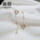 Non-matching 925 Sterling Silver Heart Faux Pearl Dangle Earring