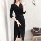 3/4-sleeve Midi Straight-fit Dress