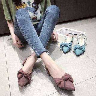Faux Suede Bow Accent Pointed Kitten Heel Sandals