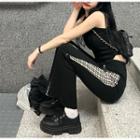 Plaid Panel High-waist Boot-cut Pants