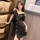 Short-sleeve Cold Shoulder Buttoned A-line Mini Dress