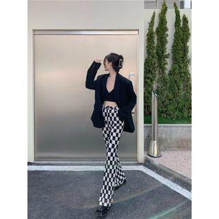 Check High Waist Wide Leg Pants Black & White - One Size