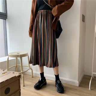Striped A-line Midi Velvet Skirt As Shown In Figure - One Size