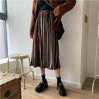 Striped A-line Midi Velvet Skirt As Shown In Figure - One Size