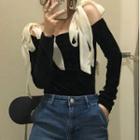 Long-sleeve Cold-shoulder Ribbon Top