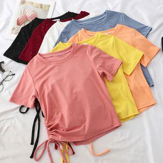 Glitter Round-neck Drawstring T-shirt