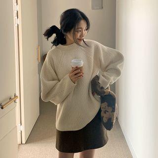 Raglan-sleeve Woolen Rib Sweater