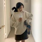 Raglan-sleeve Woolen Rib Sweater
