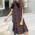 Short-sleeve Top / Spaghetti Strap Floral Print Dress