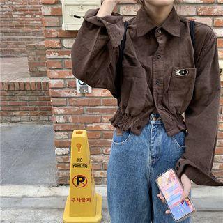 Corduroy Logo Ruffled Cropped Shirt / Washed Straight-cut Jeans