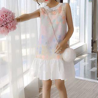 Sleeveless Floral Embroidered Mini A-line Dress