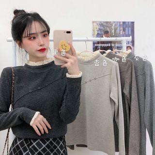 Long-sleeve Lace-trim Panel Top