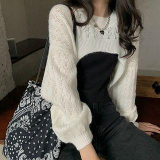 Tank Top / Cropped Pointelle Knit Sweater
