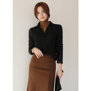 Open-placket Fleece-lined Blouse
