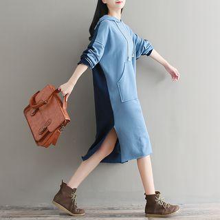 Two-tone Side Slit Hoodie Dress