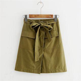 Bow-accent Front Pocket A-line Skirt