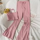 Set: Cropped Halter Top + Wide-leg Knit Pants