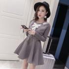Set: Long-sleeve Tie-front Knit Mini A-line Dress + Belt