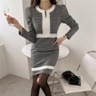 Notch-neck Houndstooth Sheath Dress