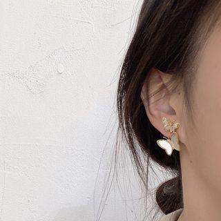 Butterfly Shell Earring 1 Pair - Gold & White - One Size