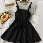 Sheer Lace Top / Ribbon-accent Sleeveless Midi Dress