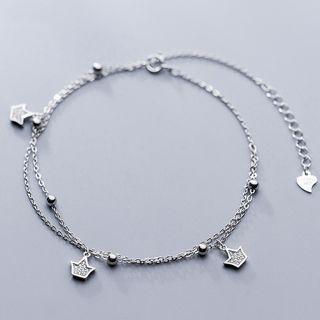 925 Sterling Silver Crown Layered Anklet S925 Silver - Silver - One Size
