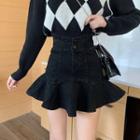 High-waist Ruffle Hem Denim Mini Pencil Skirt