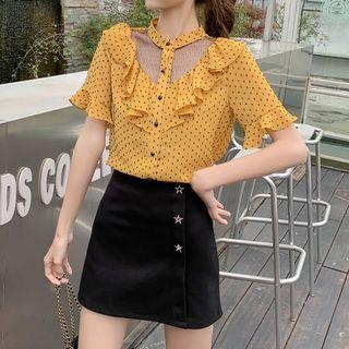 Dotted Mesh Panel Short Sleeve Top