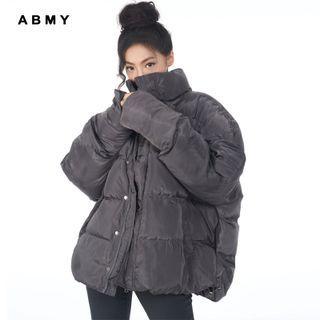 Mock-neck Plain Zip Button-up Oversize Jacket