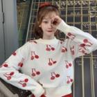 Cherry Print Sweater White - One Size