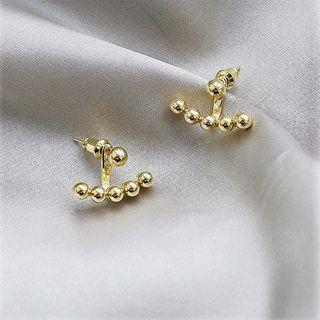 Metal Bead Ear Jacket 1 Pair - S925 Sterling Silver Stud Earring - One Size