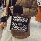 Furry-trim Leopard-print Shoulder Bag