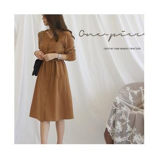 V-neck Midi Shirtdress With Sash