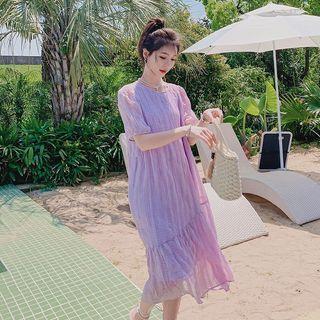 Puff-sleeve Asymmetrical Panel Dress