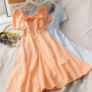 Eyelet Embroidered A-line Midi Dress