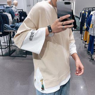 3/4-sleeve Giraffe Embroidered T-shirt