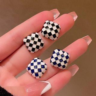 Square Checker Glaze Alloy Earring