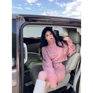 Turtleneck Cutout Knit Mini Dress Pink - One Size