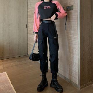 Long-sleeve Lettering Top / Cargo Harem Pants