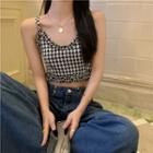 Spaghetti Strap Houndstooth Top Black - One Size