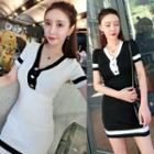 Contrast Trim Short-sleeve Mini Knit Dress